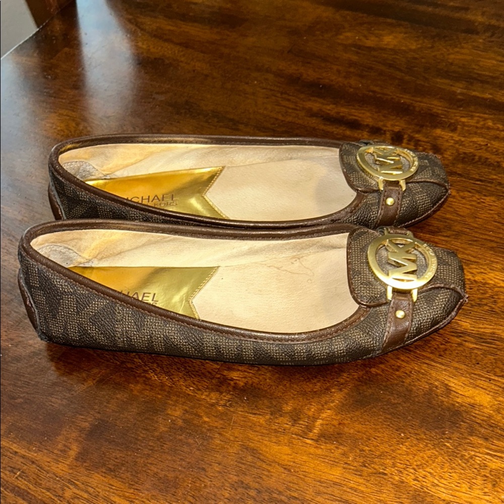 Michael Kors Brown Loafers with Gold Medallion Detail